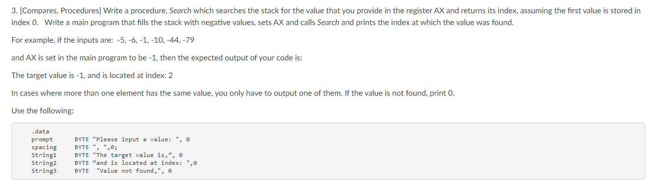 Solved 3. [Compares, Procedures] Write a procedure, Search | Chegg.com