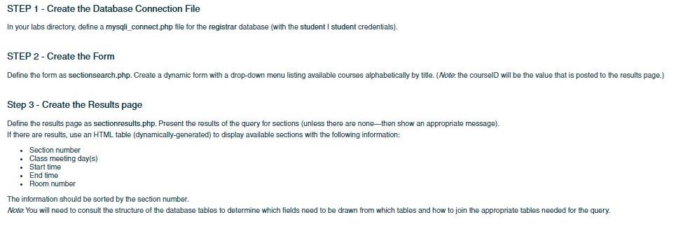 STEP 1 - Create the Database Connection File In your | Chegg.com