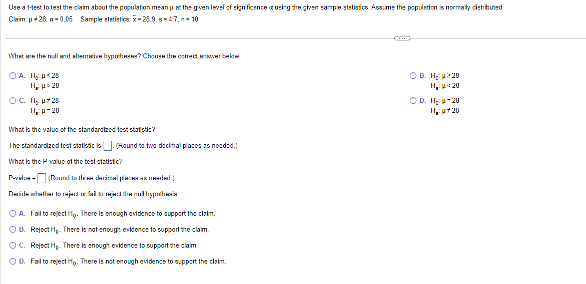 Solved Use a t-test to test the claim about the population | Chegg.com