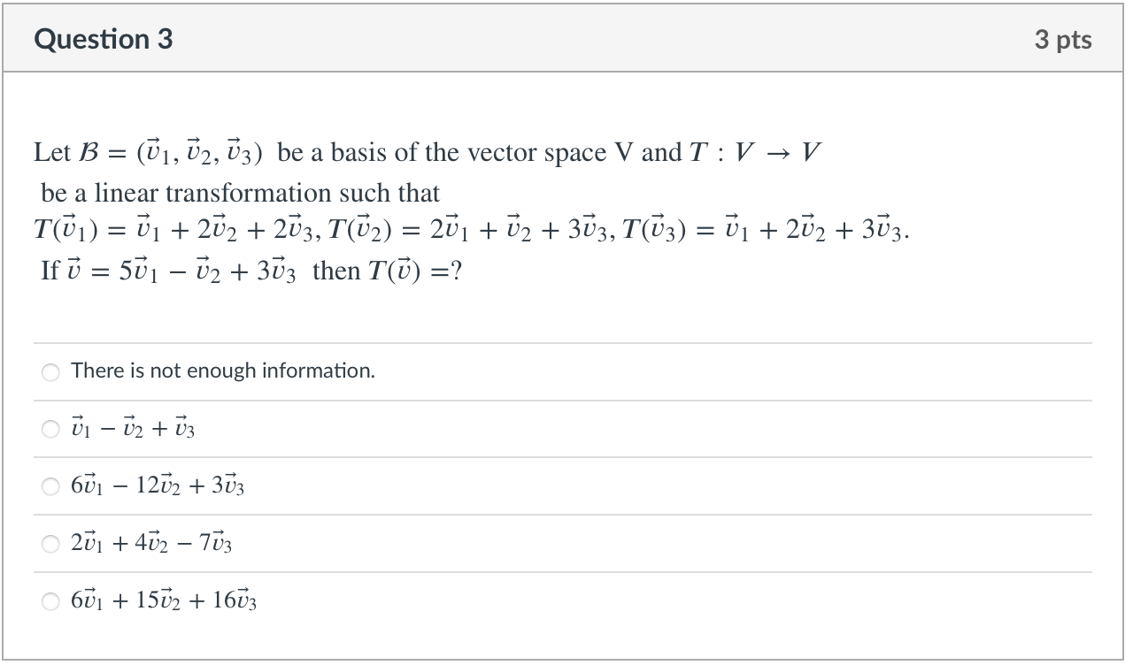 Solved Question 1 3 pts 3 -1 2 The matrix A = -1 3 -2 has | Chegg.com
