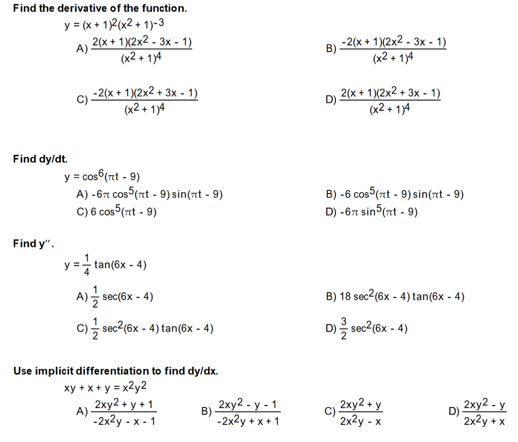 Solved Find the derivative of the function. y12(x2+1)-3 2(x | Chegg.com