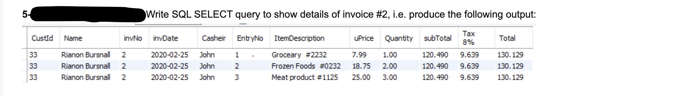Solved Write SQL SELECT query to show details of invoice #2, | Chegg.com
