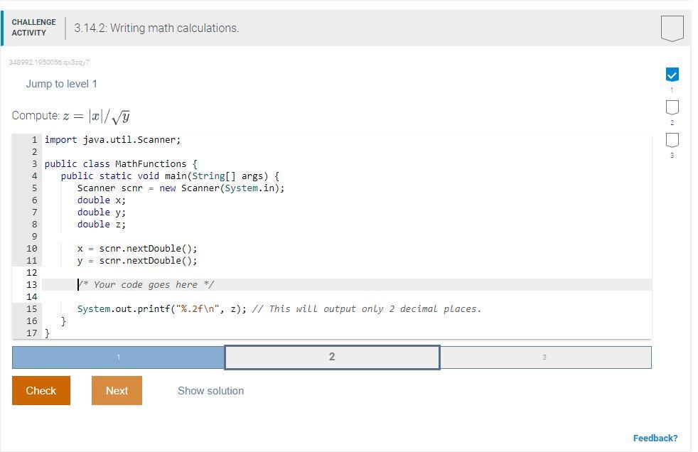 Solved CHALLENGE ACTIVITY 3.14.2: Writing math calculations. | Chegg.com