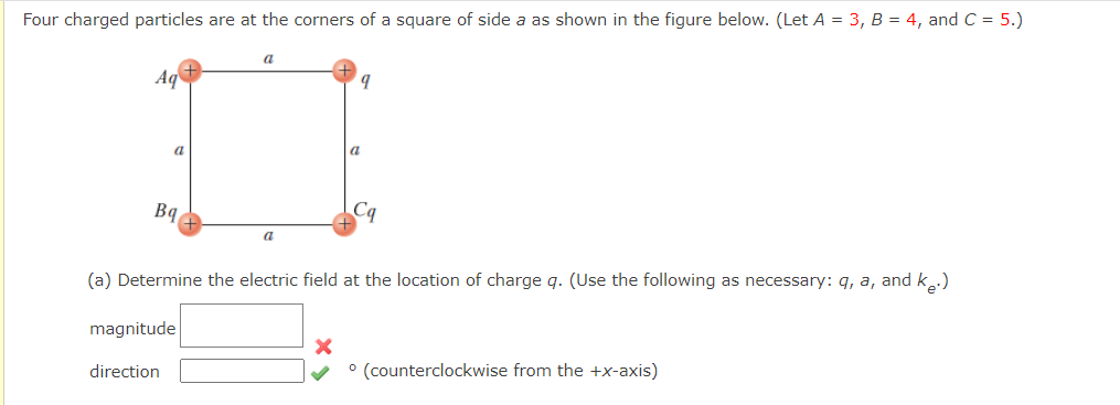 Solved Four charged particles are at the corners of a square | Chegg.com