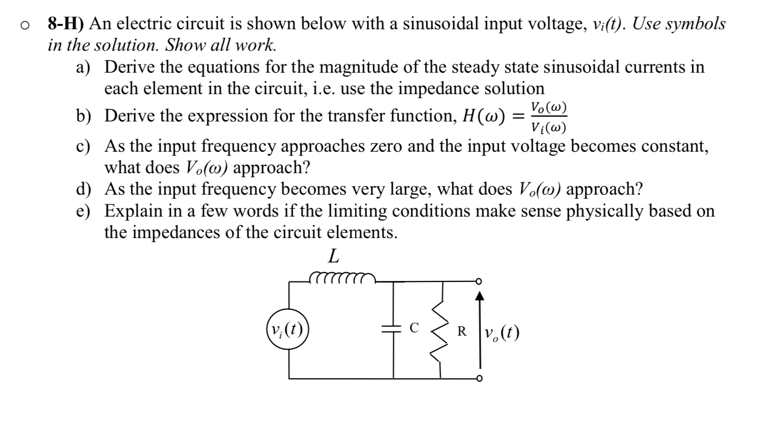 Solved 8-H) An electric circuit is shown below with a | Chegg.com