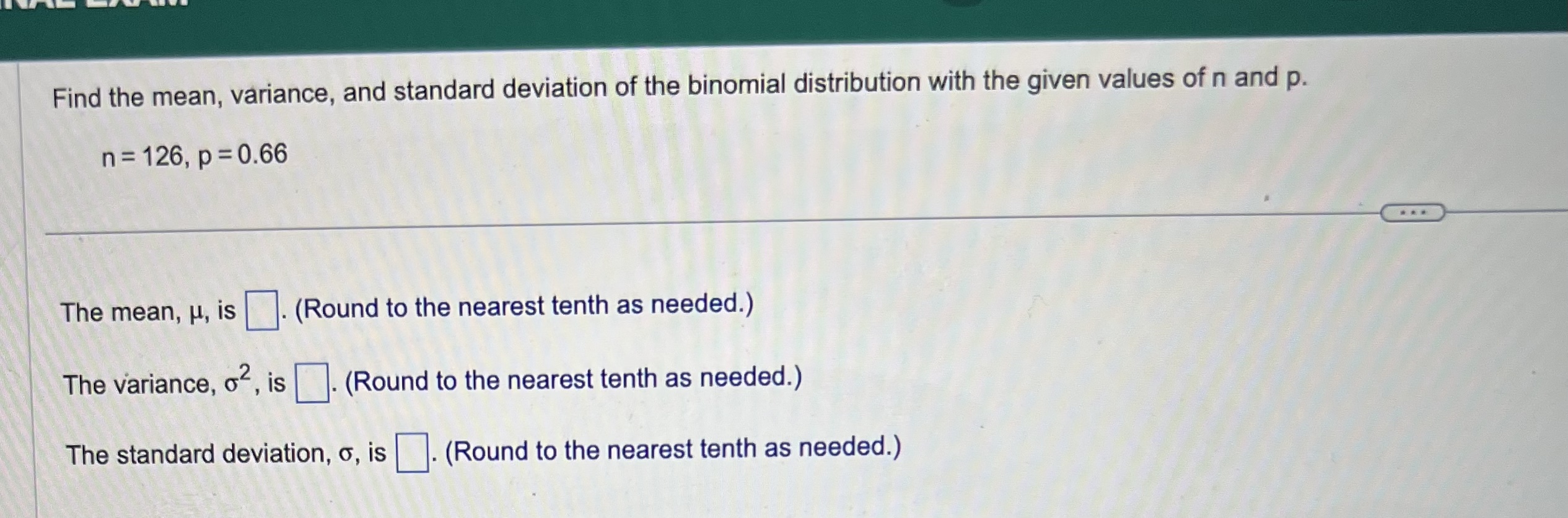 Solved Find the mean, variance, and standard deviation of | Chegg.com