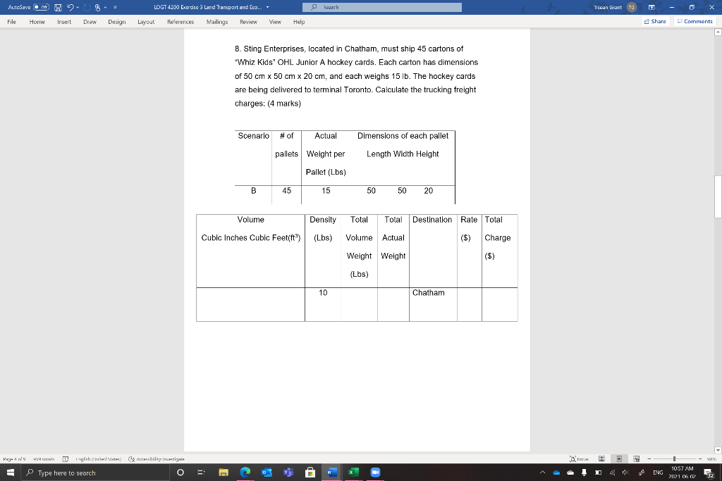 Autosave H9 Logt 40 Exercise 3 Land Transport An Chegg Com