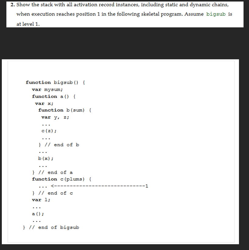 Solved 2. Show the stack with all activation record | Chegg.com