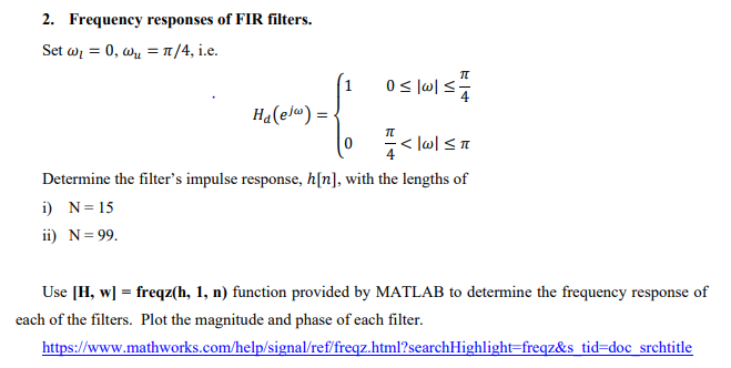 Solved 2. Frequency responses of FIR filters 4 4 Determine | Chegg.com
