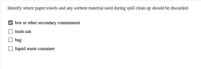 Solved Identify where paper towels and any sorbent material 