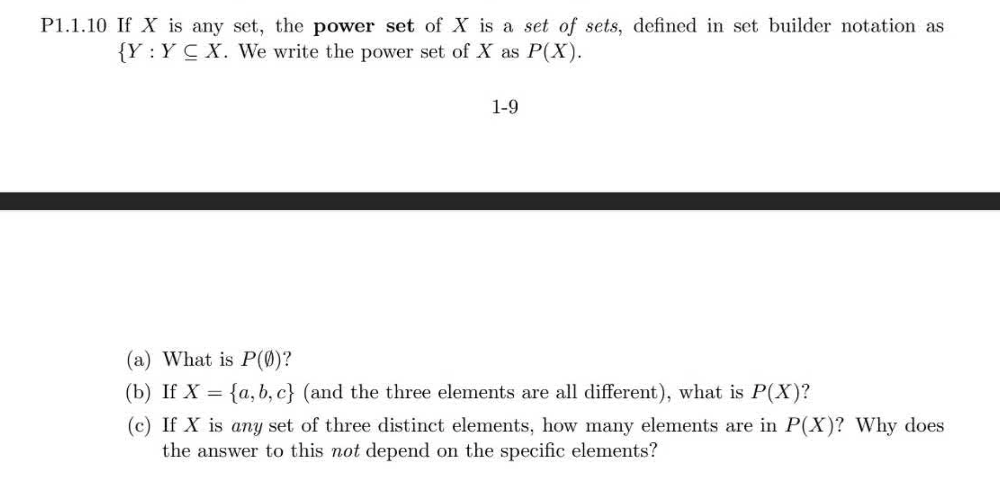 Solved P1.1.10 If X is any set, the power set of X is a set