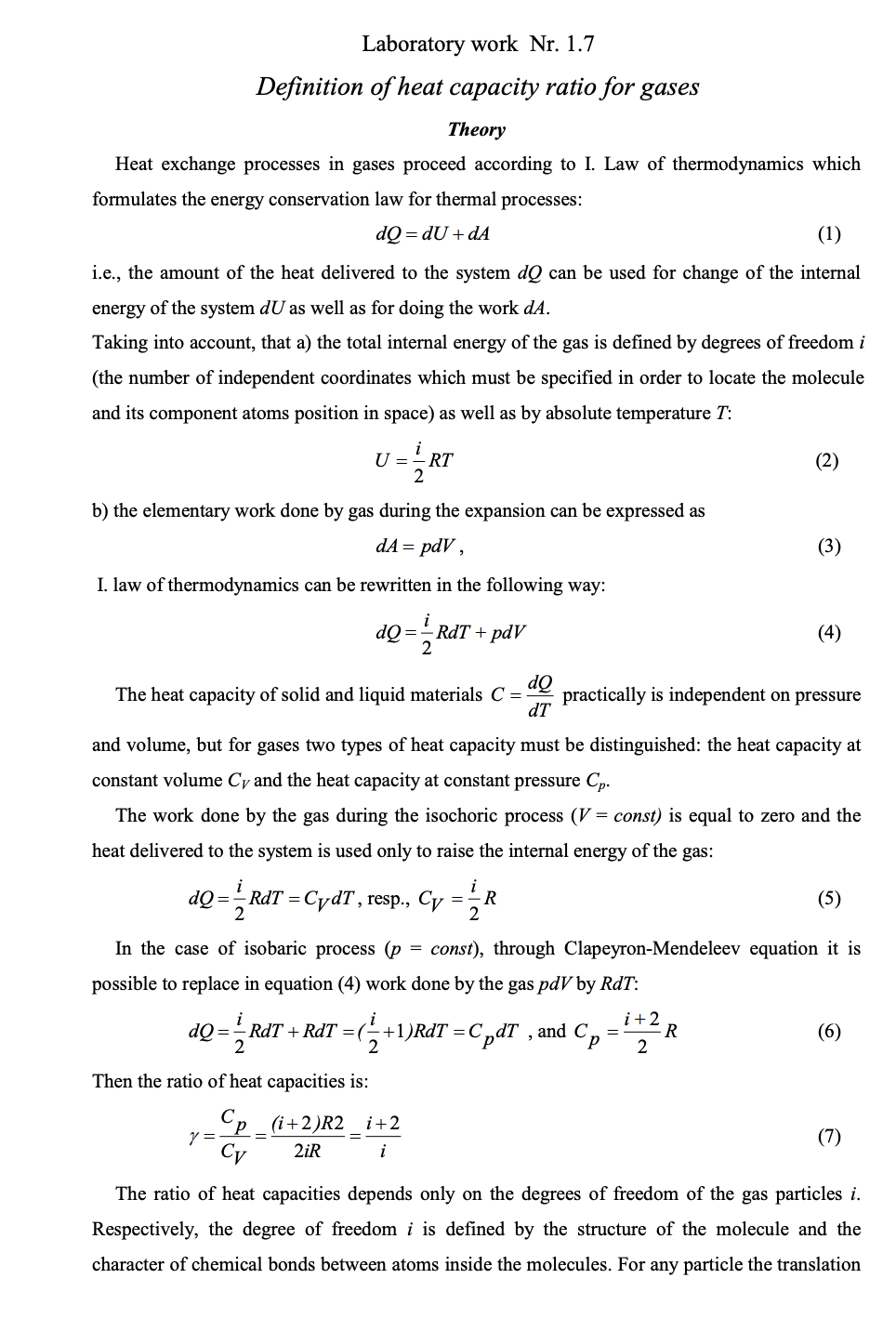 Laboratory work Nr. 1.7 Definition of heat capacity | Chegg.com