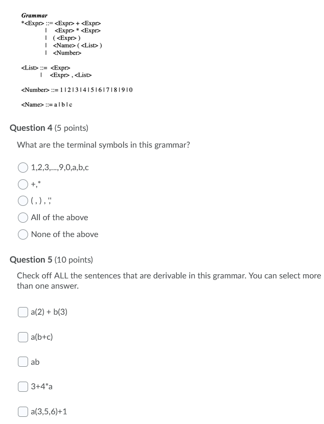 Solved Grammar * := + | ) | ( ) | := | , | Chegg.com