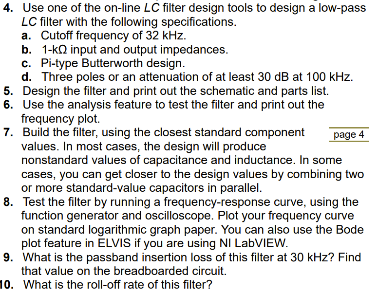 Solved 4. Use one of the on-line LC filter design tools to | Chegg.com