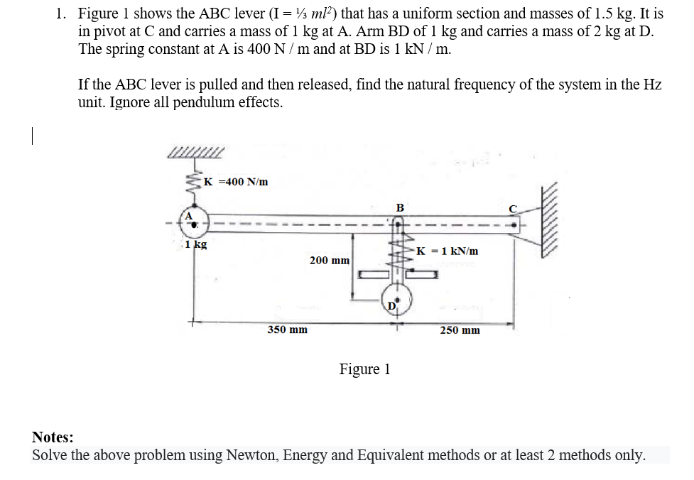 Solved 1. Figure 1 shows the ABC lever (I = 13 ml) that has | Chegg.com