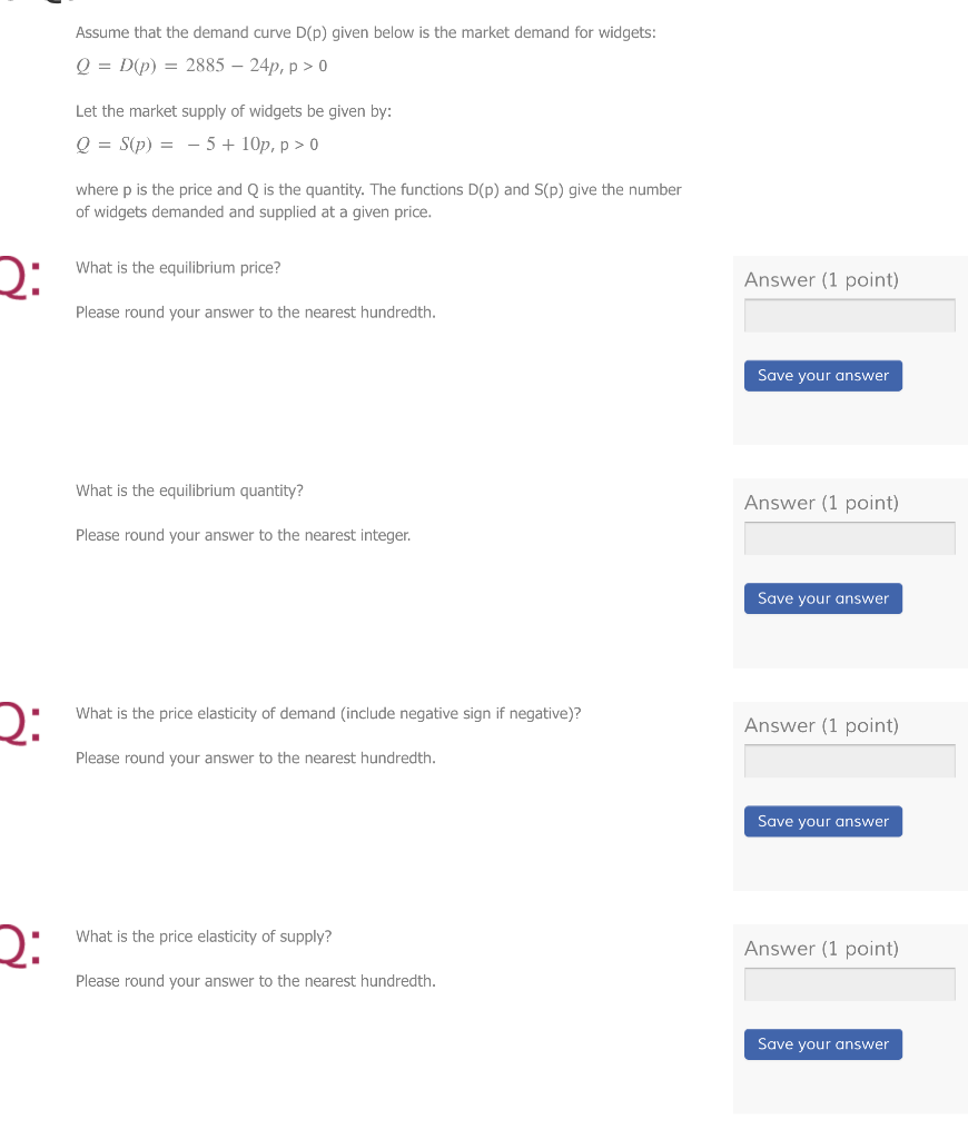 Solved Assume that the demand curve D(p) given below is the | Chegg.com