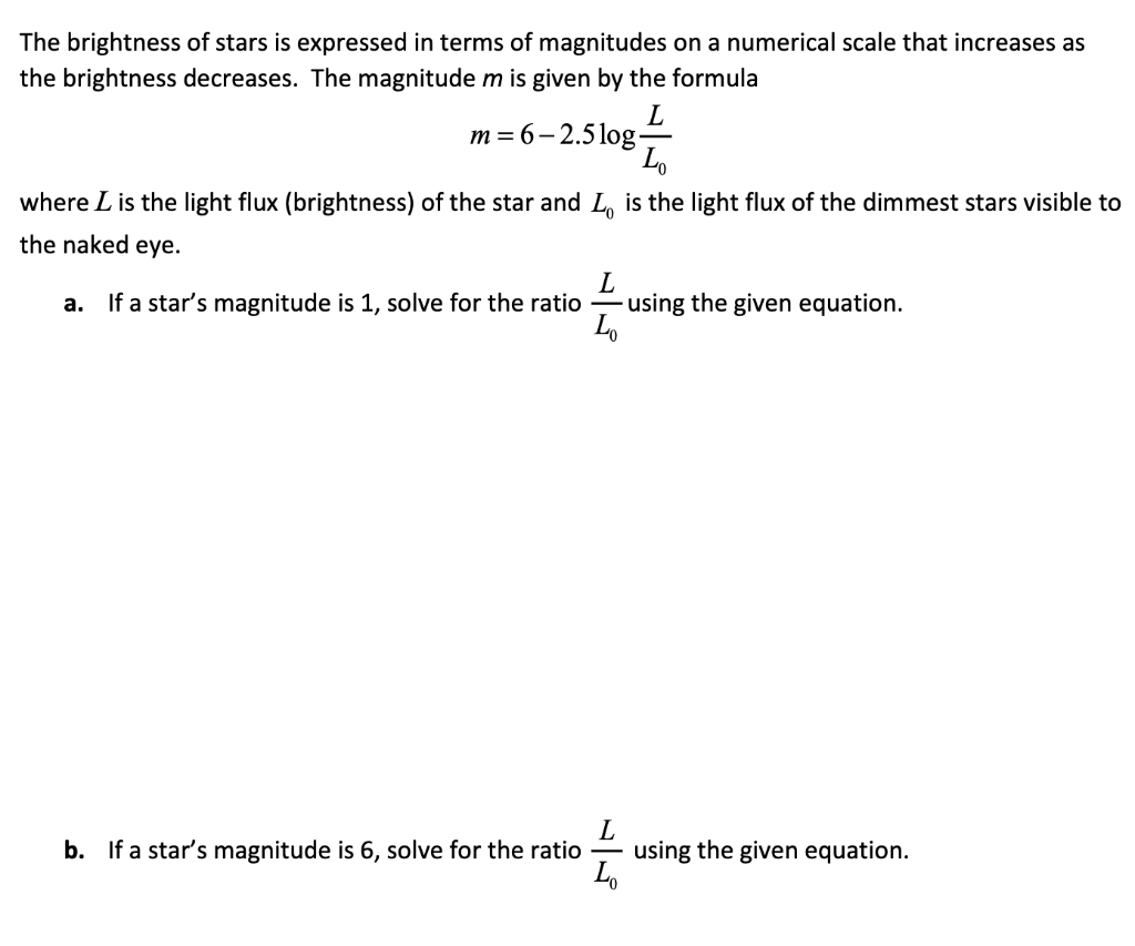 Solved The brightness of stars is expressed in terms of | Chegg.com