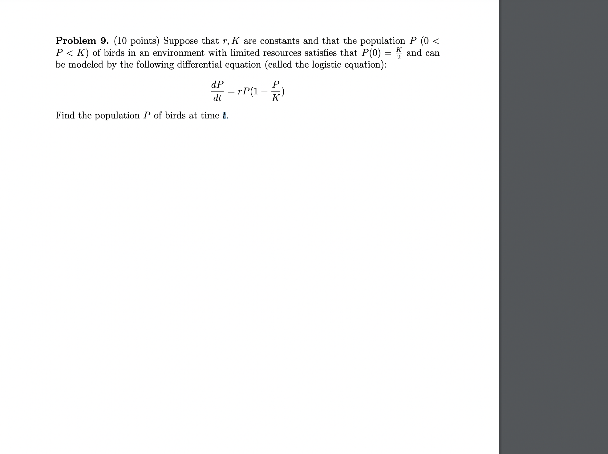 Solved Problem 9. (10 Points) Suppose That R,K Are Constants | Chegg.com