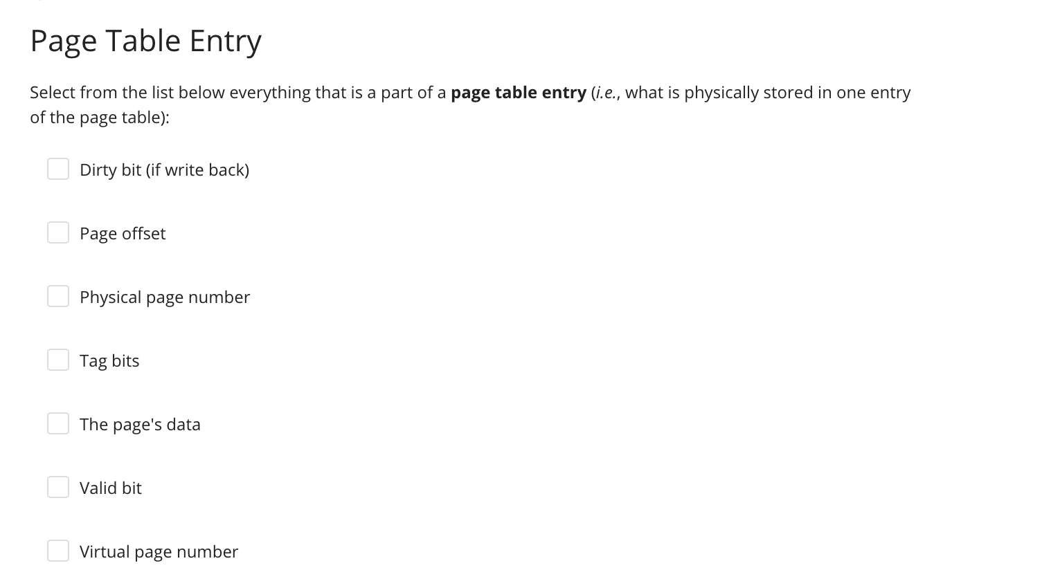 Solved Page Table Entry Select from the list below