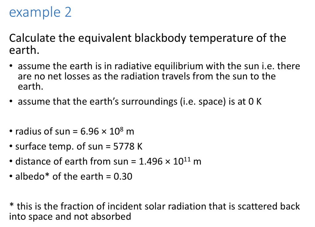 Solved example 2 Calculate the equivalent blackbody