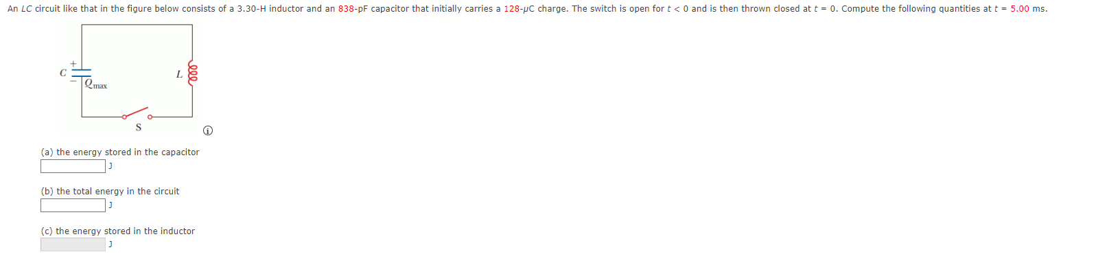 Solved An LC circuit like that in the figure below consists | Chegg.com