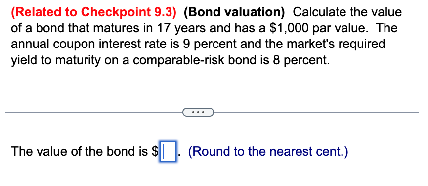 Solved Related To Checkpoint 9 3 Bond Valuation