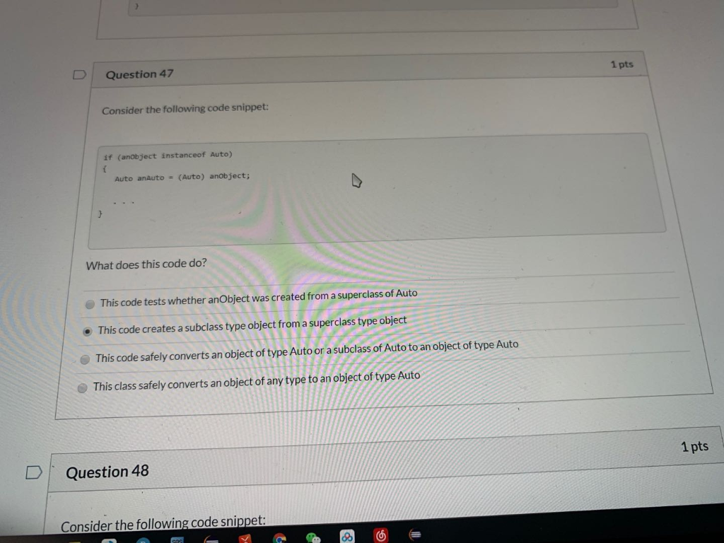 Solved 1 pts Question 52 Consider the following code | Chegg.com