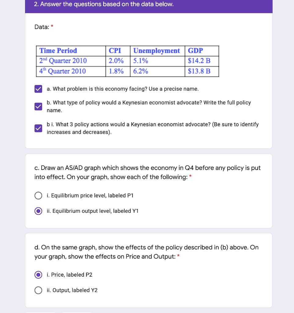 Solved 2. Answer the questions based on the data below. | Chegg.com