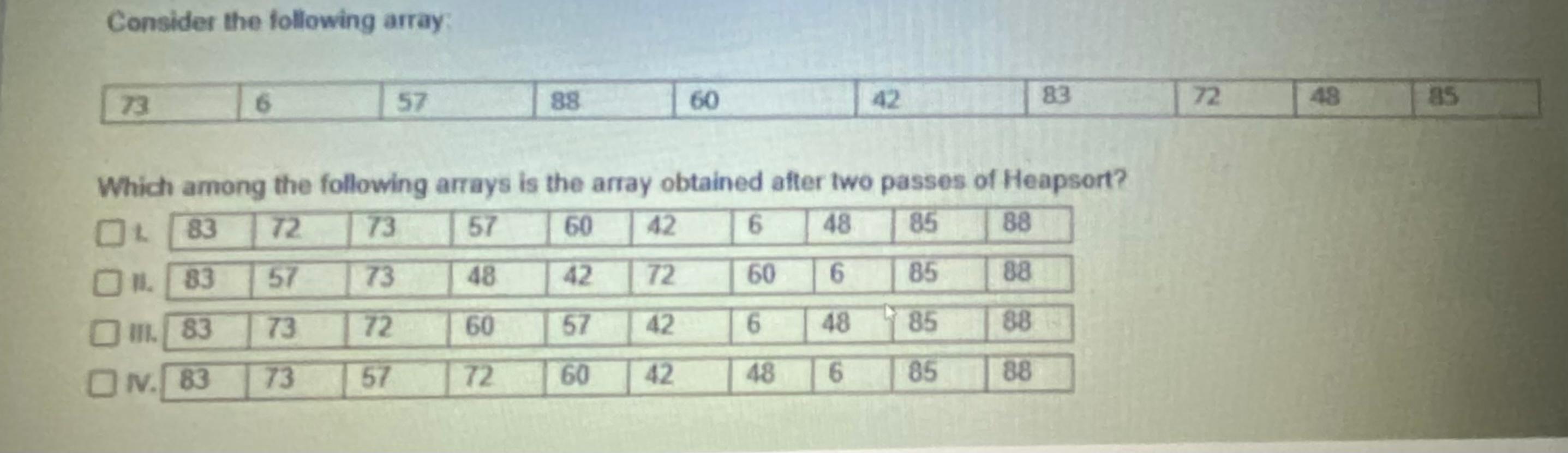 Solved Consider the following array 6 73 57 88 60 83 72 48 | Chegg.com