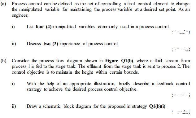 Solved (a) Process Control Can Be Defined As The Act Of | Chegg.com