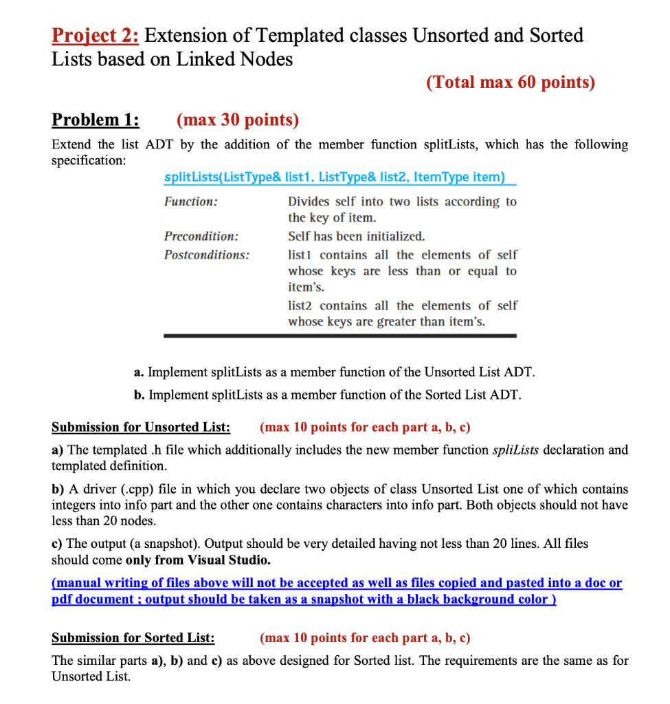 Solved Project 2: Extension of Templated classes Unsorted Chegg com