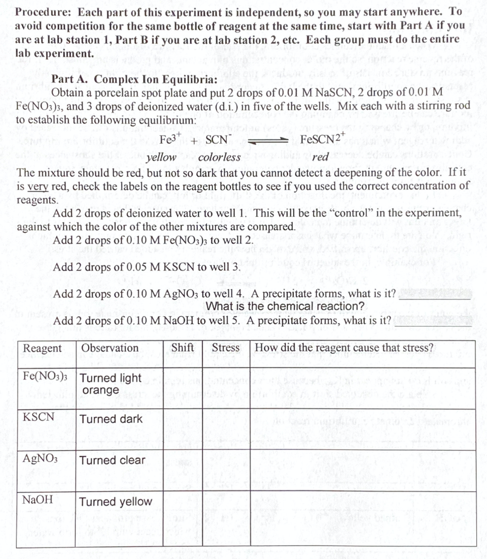 Solved Procedure: Each part of this experiment is | Chegg.com