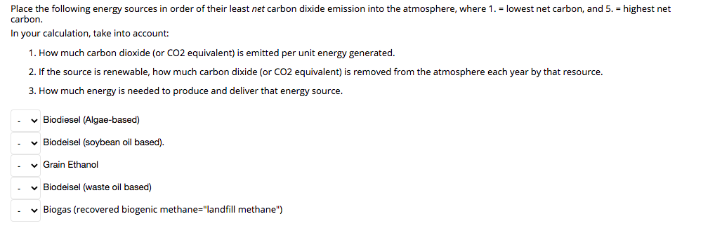 Solved Place the following energy sources in order of their | Chegg.com