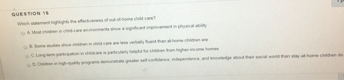 Solved QUESTION 16 Which statement highlights the | Chegg.com