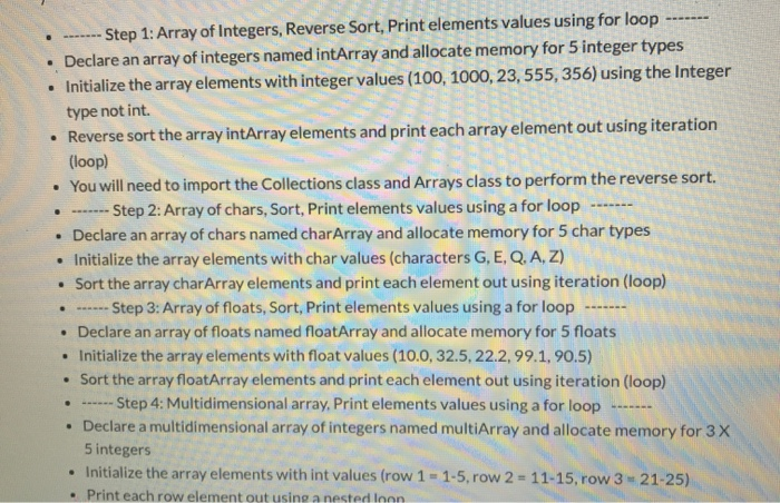 Solved Step 1: Array of Integers, Reverse Sort, Print | Chegg.com