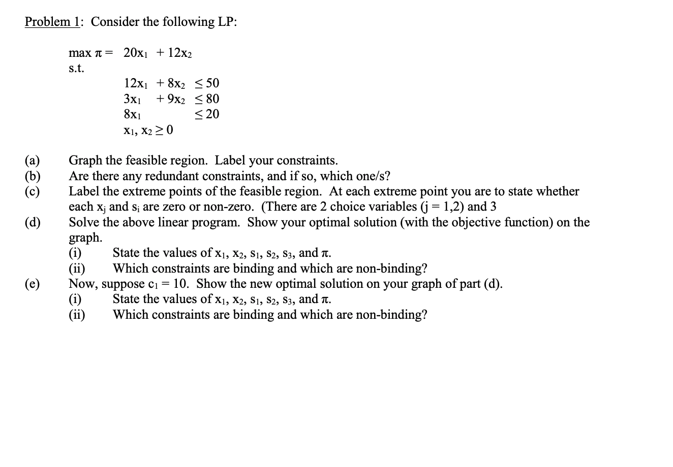 Solved Problem 1: Consider the following LP: max n = 20x1 + | Chegg.com
