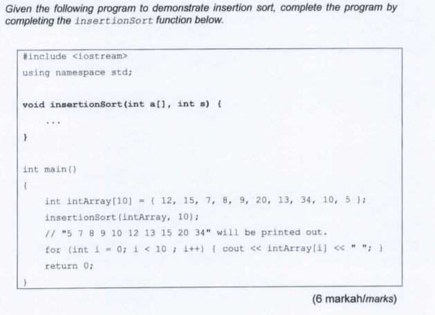 Solved Given the following program to demonstrate insertion | Chegg.com
