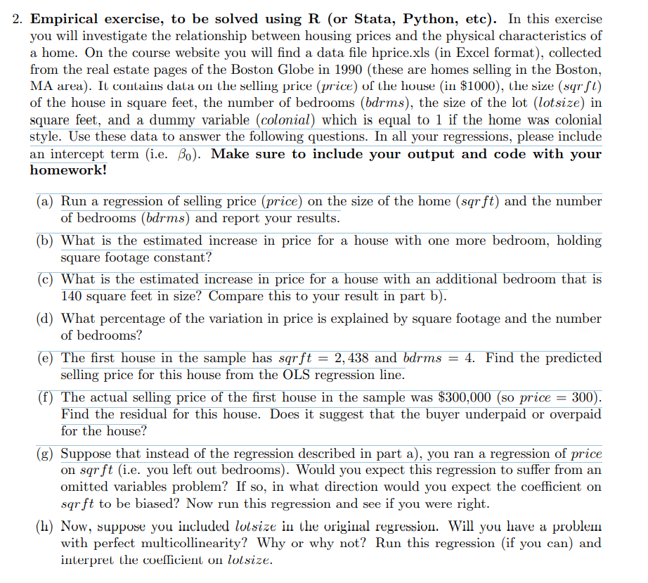 2. Empirical exercise, to be solved using R (or | Chegg.com