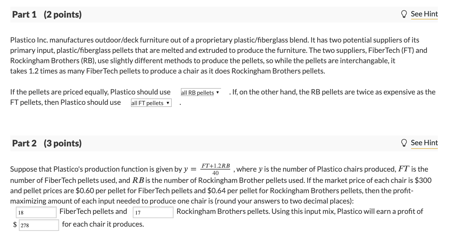 Solved Part 1 (2 points) See Hint Plastico Inc. manufactures | Chegg.com
