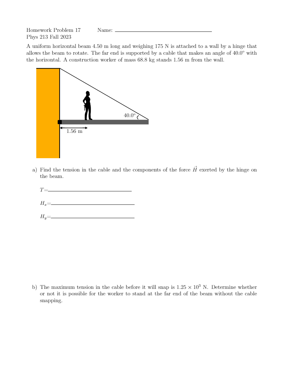 Solved Phys 213 Fall 2023 A uniform horizontal beam 4.50 m | Chegg.com