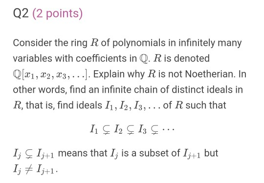 Solved Q2 2 Points Consider The Ring R Of Polynomials I Chegg Com