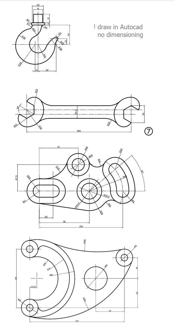 Solved 20 ਬ 22 ! draw in Autocad no dimensioning 6 R20 185 | Chegg.com