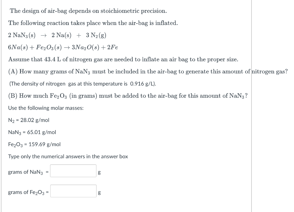 Solved The design of airbag depends on stoichiometric