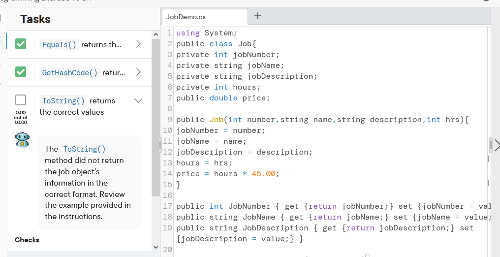 Solved Create an application C# named JobDemo that declares | Chegg.com
