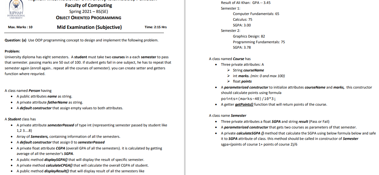 RIPHAH INTERNATIONAL UNIVERSITY Faculty of Computing | Chegg.com