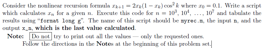 Solved Consider the nonlinear recursion formula Ik+1 = | Chegg.com