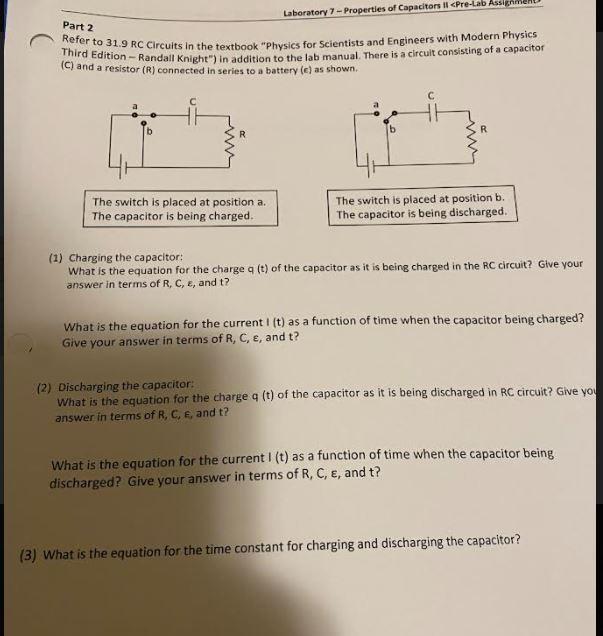 Solved Part 2 Laboratory 7 Properties of Capacitors !!
