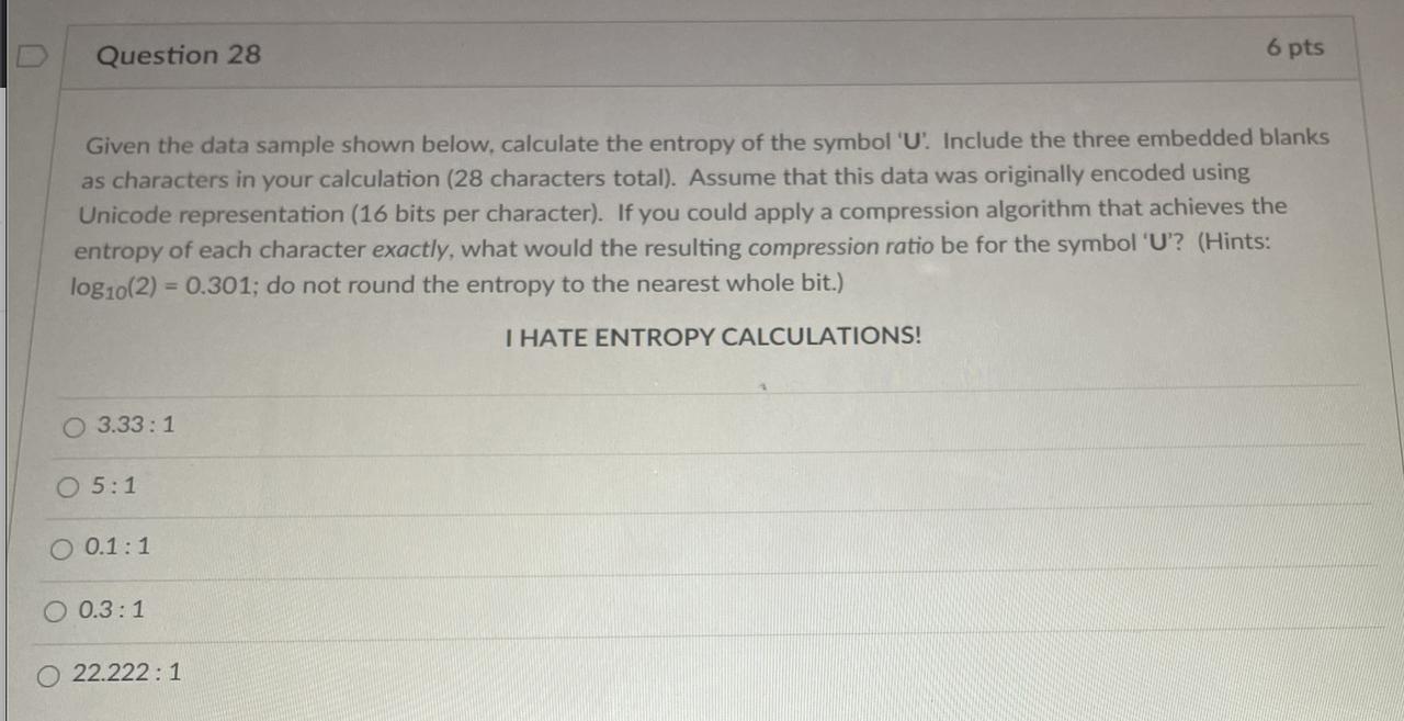 Solved Question 28 6 pts Given the data sample shown below, | Chegg.com