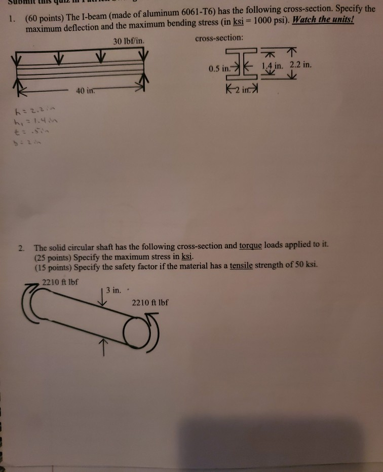 Solved Subhllt uns qui on 1. (60 points) The Ibeam (made of