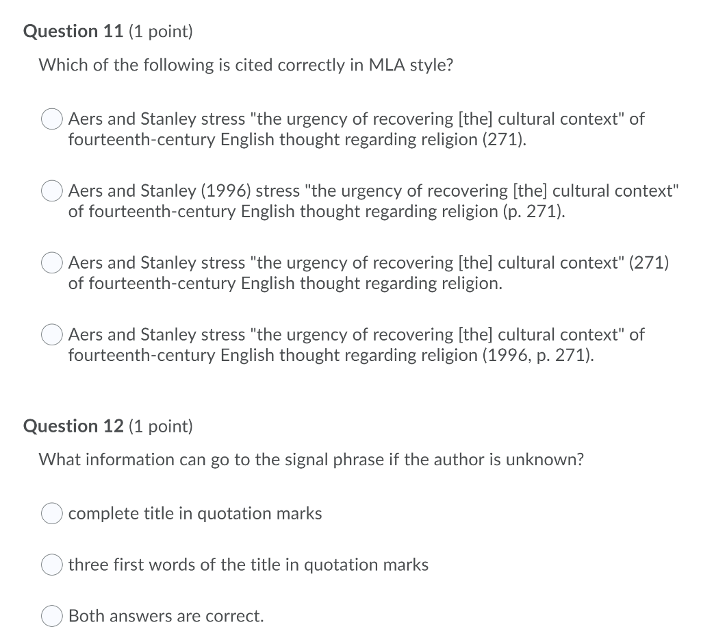 Solved Question 11 1 Point Which Of The Following Is Cited